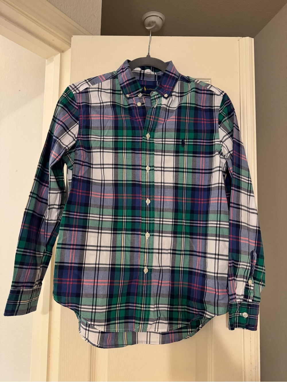 Ralph Lauren Green, Blue & White Plaid Button-Down Shirt